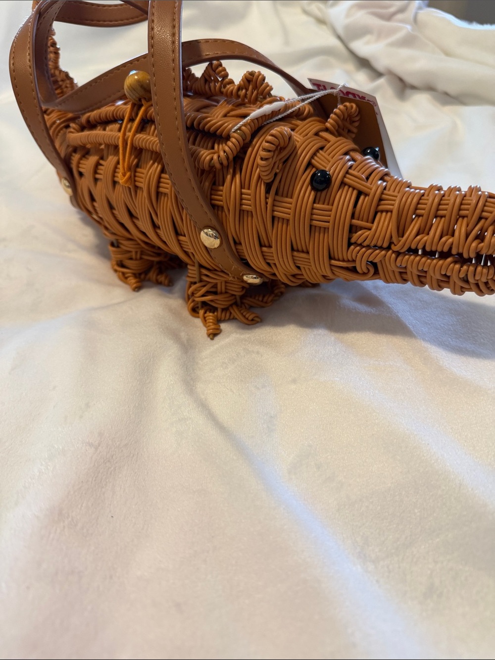 Tommy Bahama Woven Alligator Basket Crossbody in Cognac Brown - Picture 6 of 6